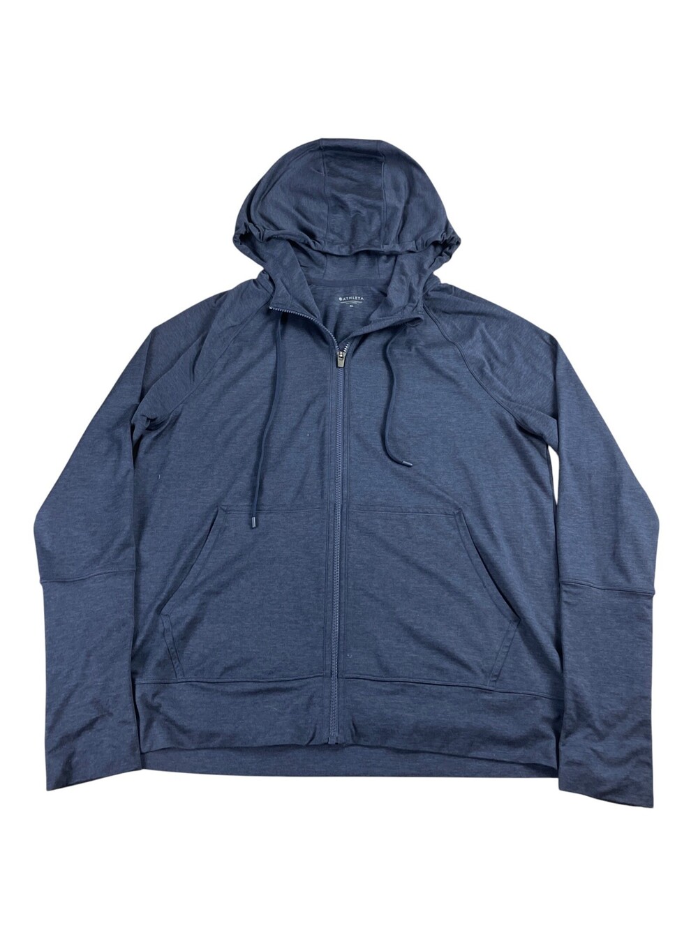 Athleta Full Zip Running Hoodie Jacket Navy Blue Stretch Women's XL Finger Hole